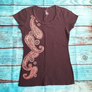 🌺 4/$20 Gap brown pink paisley cap sleeve tee shirt top size small